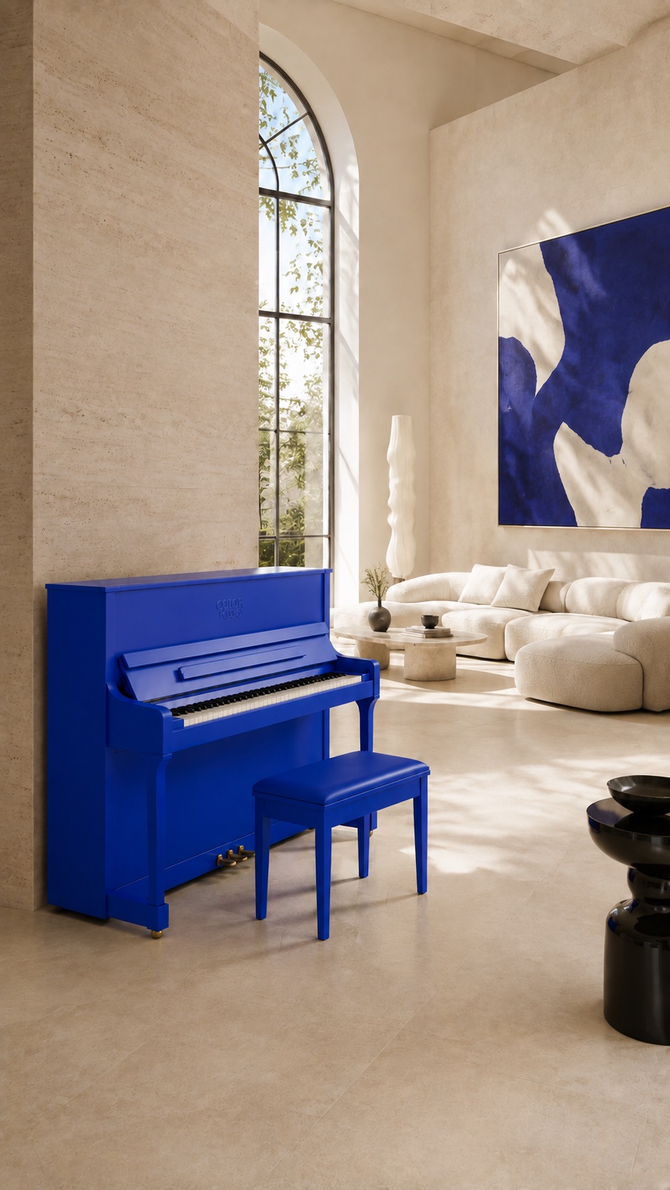 Dezelfde piano digitaal gevisualiseerd in een nieuwe kleur.