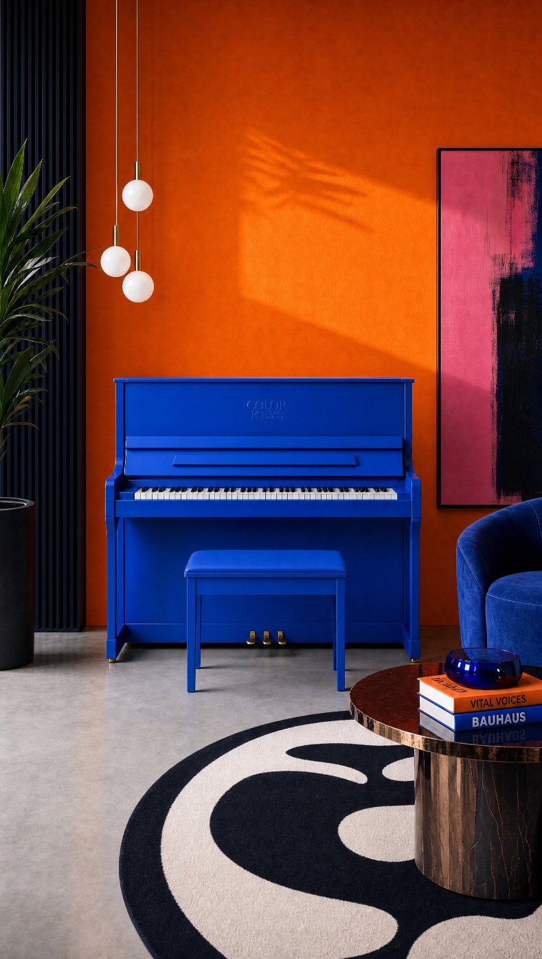 Bestaande piano voorgesteld in de gekozen kleur.